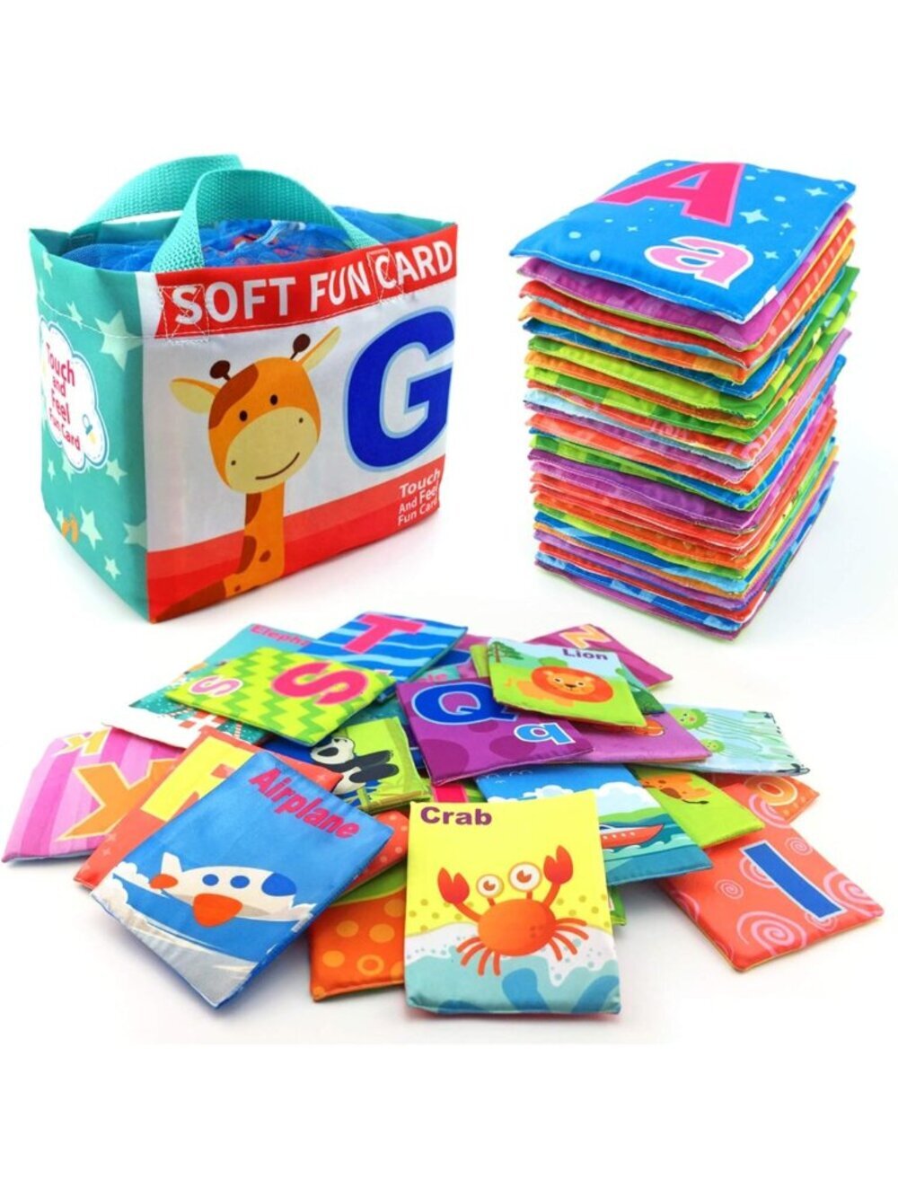 26 Soft Alphabet Flash Cards with Storage Bag - Early Learning Toys for Babies